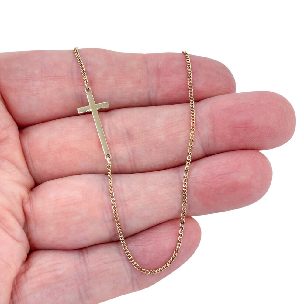 Vintage Sterling Silver 925 Sideways Cross Chain Necklace 16"-18"